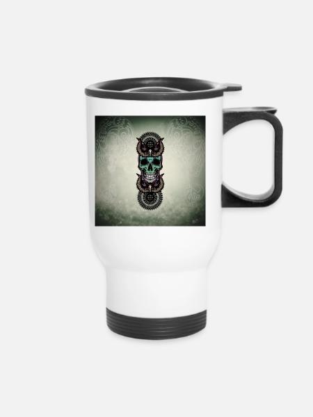 Totenkopf mit Eule - Thermobecher mit Tragegriff - Weiß