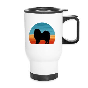 American Eskimo Dog Love Silhouette Vintage Sunset - Tasse isotherme avec poignée - blanc - Devant
