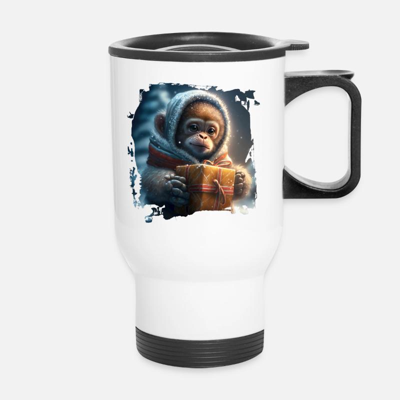 Winter Orangutan Gift - Thermal mug with handle - white