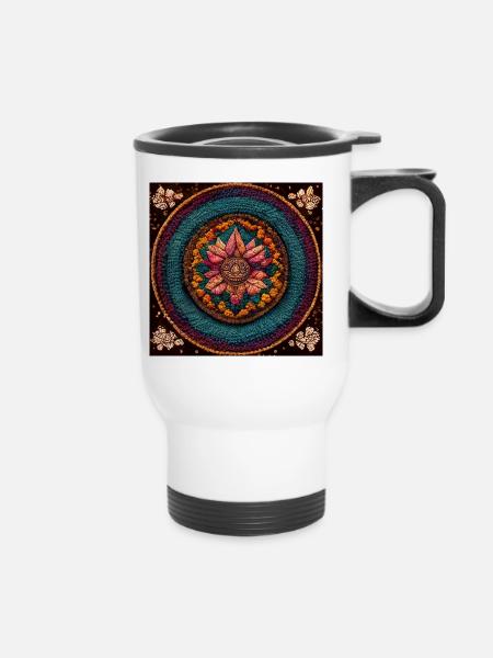 Boho Mandala Abstract - Thermobecher mit Tragegriff - Weiß