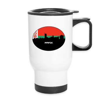 Minsk Weißrussland Flagge Skyline Silhouette Reisen - Thermobecher mit Tragegriff - Weiß - Vorne