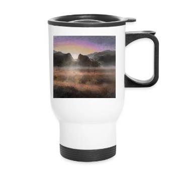 La savane au coucher du soleil. - Tasse isotherme avec poignée - blanc - Devant