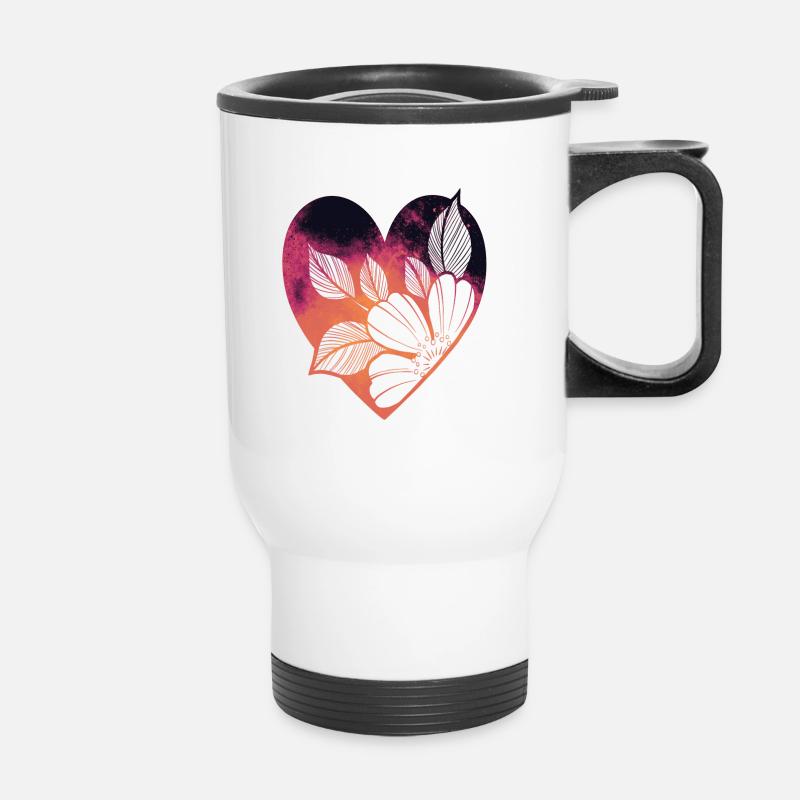 Blumiges Herz - Thermobecher mit Tragegriff - Weiß