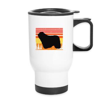 Komondor Hundeliebhaber Silhouette Vintage Sonnenuntergang - Thermobecher mit Tragegriff - Weiß - Vorne