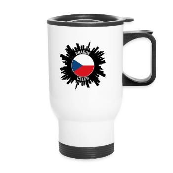 Prag Skyline Tschechische Flagge Reise Souvenir - Thermobecher mit Tragegriff - Weiß - Vorne