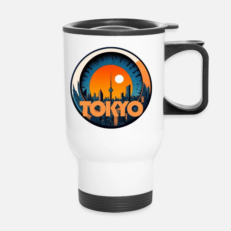Tokyo Sunset Abzeichen - Thermobecher mit Tragegriff - Weiß