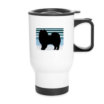 American Eskimo Dog Love Silhouette Vintage Sunset - Tasse isotherme avec poignée - blanc - Devant
