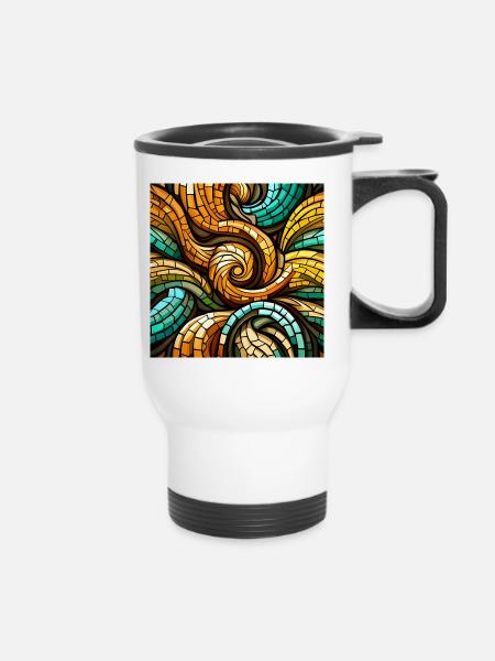 Triskelion-Mosaik - Thermobecher mit Tragegriff - Weiß