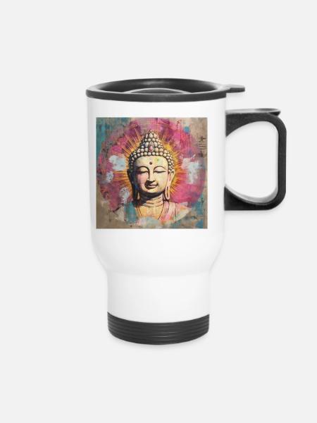BUDDHA-ZEN-MEDITATION - Thermobecher mit Tragegriff - Weiß