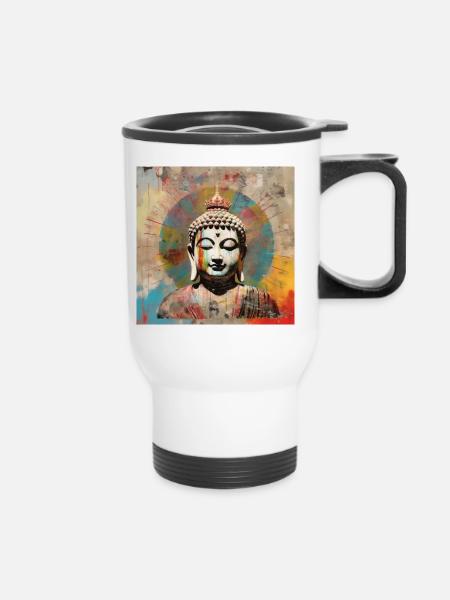 BUDDHA-ZEN-MEDITATION - Thermobecher mit Tragegriff - Weiß