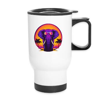 Synthwave Elephant African Sunset - Thermal mug with handle - white - Front
