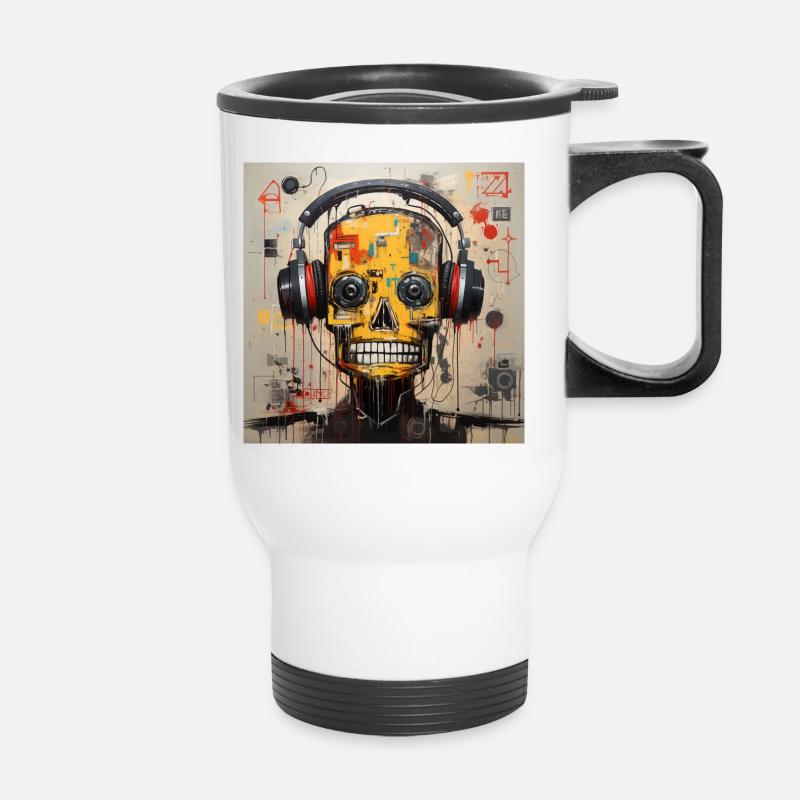 SCHÄDEL-MUSIK STREEET-KUNST - Thermobecher mit Tragegriff - Weiß