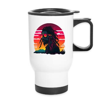 Synthwave Jamaican Rasta Man - Tasse isotherme avec poignée - blanc - Devant
