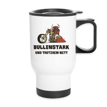 Motorrad Bullen Design - Thermobecher mit Tragegriff - Weiß - Vorne