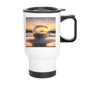Tolle Tasse Kaffee, ungewöhnliches Design - Thermobecher mit Tragegriff - Weiß - Vorne