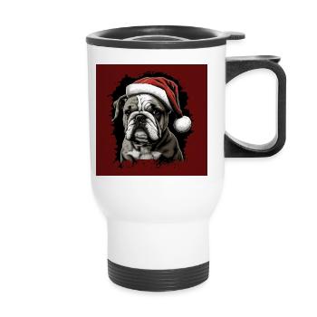 Chiot bouledogue de Noël anglais - Tasse isotherme avec poignée - blanc - Devant