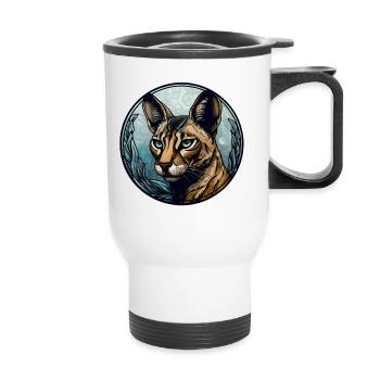 Savannah Katzenrasse Aquarellglas - Thermobecher mit Tragegriff - Weiß - Vorne