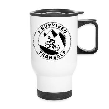I Survived Transalp (Alpen / Rennrad / Black) - Thermobecher mit Tragegriff - Weiß - Vorne