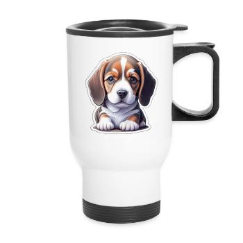 Entzückend-Süßer Beagle Welpe - Thermobecher mit Tragegriff - Weiß - Vorne