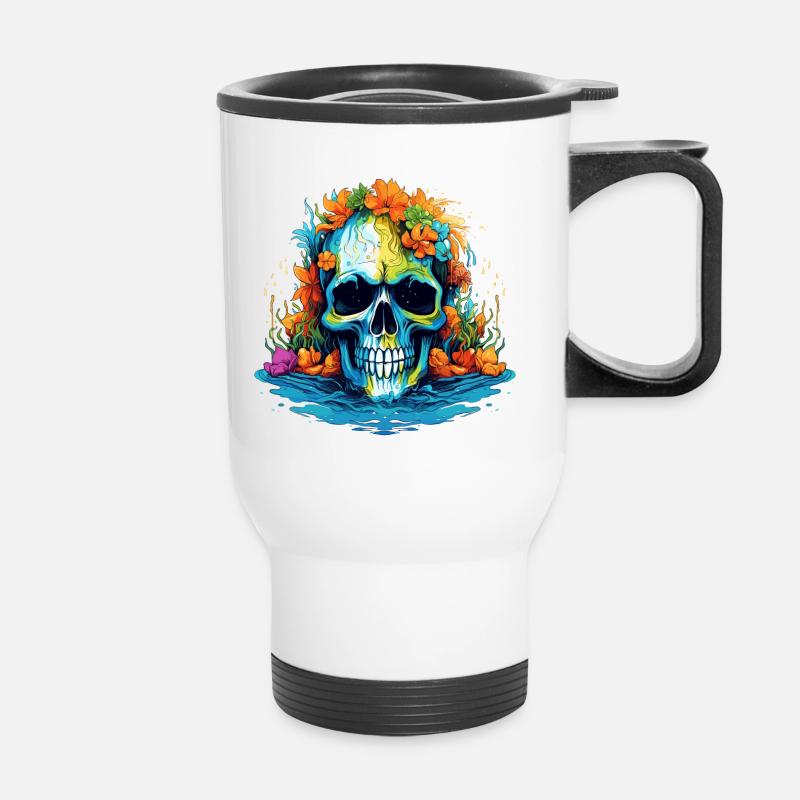 Tropical Flower Skull - Thermal mug with handle - white