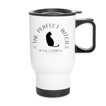 Logo cadeau d’Halloween Black Cat Witch - Tasse isotherme avec poignée - blanc - Devant