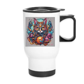 Semi biomechanical cat art - Thermal mug with handle - white - Front