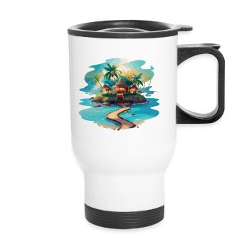 Tropical Island with cosy huts - Thermal mug with handle - white - Front