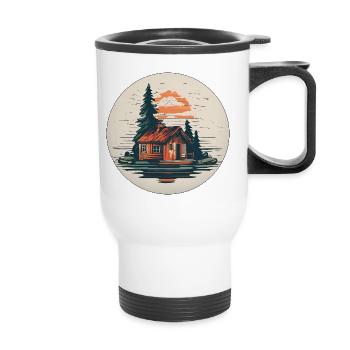 Lakeside House / Cabin / Lake / Mountains / Nature /Forest - Thermal mug with handle - white - Front