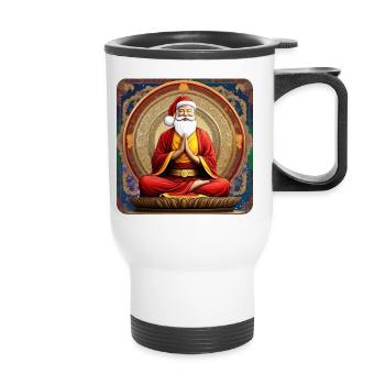 Spiritueller Weihnachtsmann in Buddha Position - Thermobecher mit Tragegriff - Weiß - Vorne