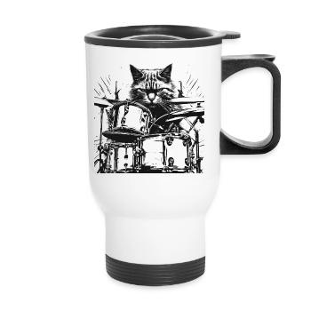 Katze Schlagzeug Drummer Geschenkidee - Thermobecher mit Tragegriff - Weiß - Vorne