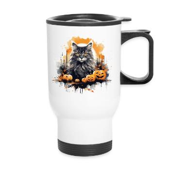 Maine Coon Herbst Halloween Katze - Thermobecher mit Tragegriff - Weiß - Vorne