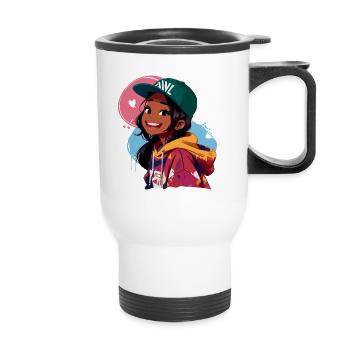 Fille noire en sweat à capuche - Tasse isotherme avec poignée - blanc - Devant