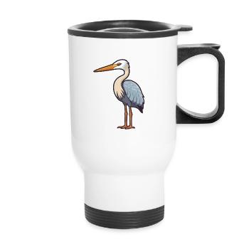 Great Blue Heron Cartoon Kawaii Illustration - Thermal mug with handle - white - Front