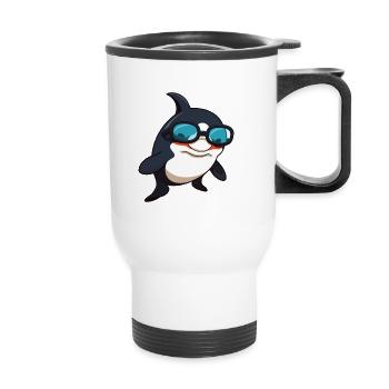 Orque portant des lunettes Cartoon Kawaii Illustration - Tasse isotherme avec poignée - blanc - Devant