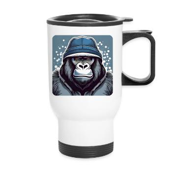 Gorille cool avec chapeau d’hiver - Tasse isotherme avec poignée - blanc - Devant