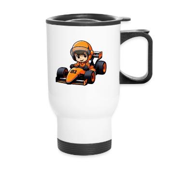 Pilote de course en voiture orange - 81 - Formula Car - Tasse isotherme avec poignée - blanc - Devant