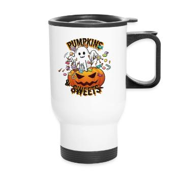 Halloween Ghost "Pumpkins and Sweets" - Thermal mug with handle - white - Front