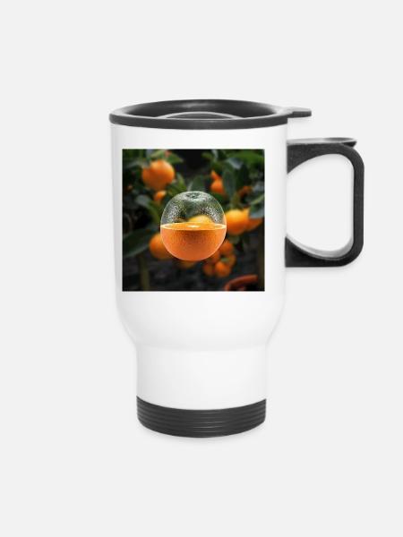 Juicy Orange mit Glaseffekt - Thermobecher mit Tragegriff - Weiß