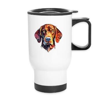 Auvergne Pointing Dog Breed Colorful Watercolor - Thermal mug with handle - white - Front