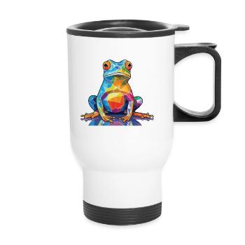 Bunte Aquarell-Tierhaustierillustration des Frosches - Thermobecher mit Tragegriff - Weiß - Vorne