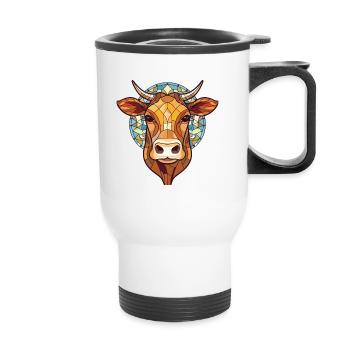 Vache Coloré Aquarelle Animal Animal Illustration - Tasse isotherme avec poignée - blanc - Devant
