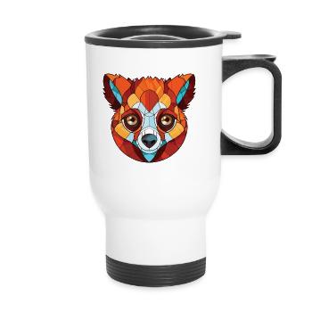 Rouge Vari Lémurien Coloré Aquarelle Animal Cartoon - Tasse isotherme avec poignée - blanc - Devant