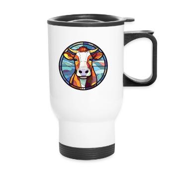 Vache Coloré Aquarelle Animal Animal Illustration - Tasse isotherme avec poignée - blanc - Devant