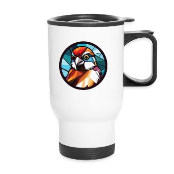 Sparrow Colorful Watercolor Animal Illustration - Thermal mug with handle - white - Front