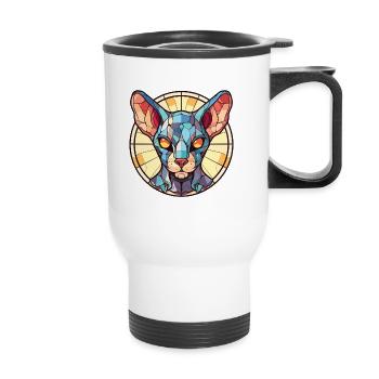 Sphynx Katze Buntes Aquarell Tier Illustration - Thermobecher mit Tragegriff - Weiß - Vorne