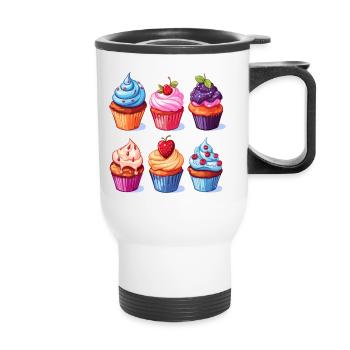 Cupcakes, Cupcakes, Bonbons, Produits de boulangerie - Tasse isotherme avec poignée - blanc - Devant