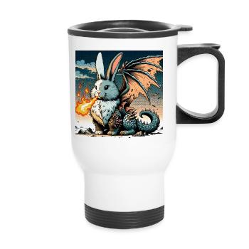 Dragon lapin cracheur de feu #01 - Tasse isotherme avec poignée - blanc - Devant