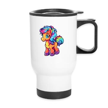 Ponny Aquarelle Colorée Dessin Animé Kawaii Animal - Tasse isotherme avec poignée - blanc - Devant