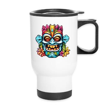 Tiki / Hawaï / Tropical / Île / Culture / Logo - Tasse isotherme avec poignée - blanc - Devant