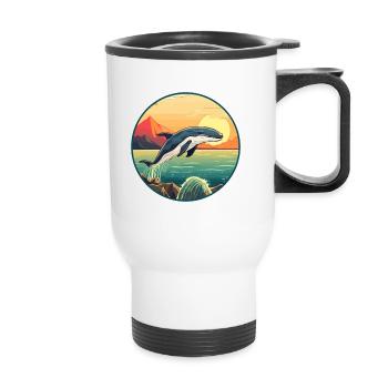 Whale Colorful Watercolor Cartoon Kawaii Animal - Thermal mug with handle - white - Front